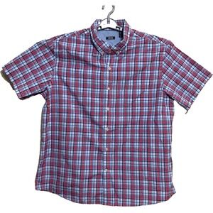 Izod Short Sleeve Plaid Button Down red, blue and white Mens's shirt Size XXL‎